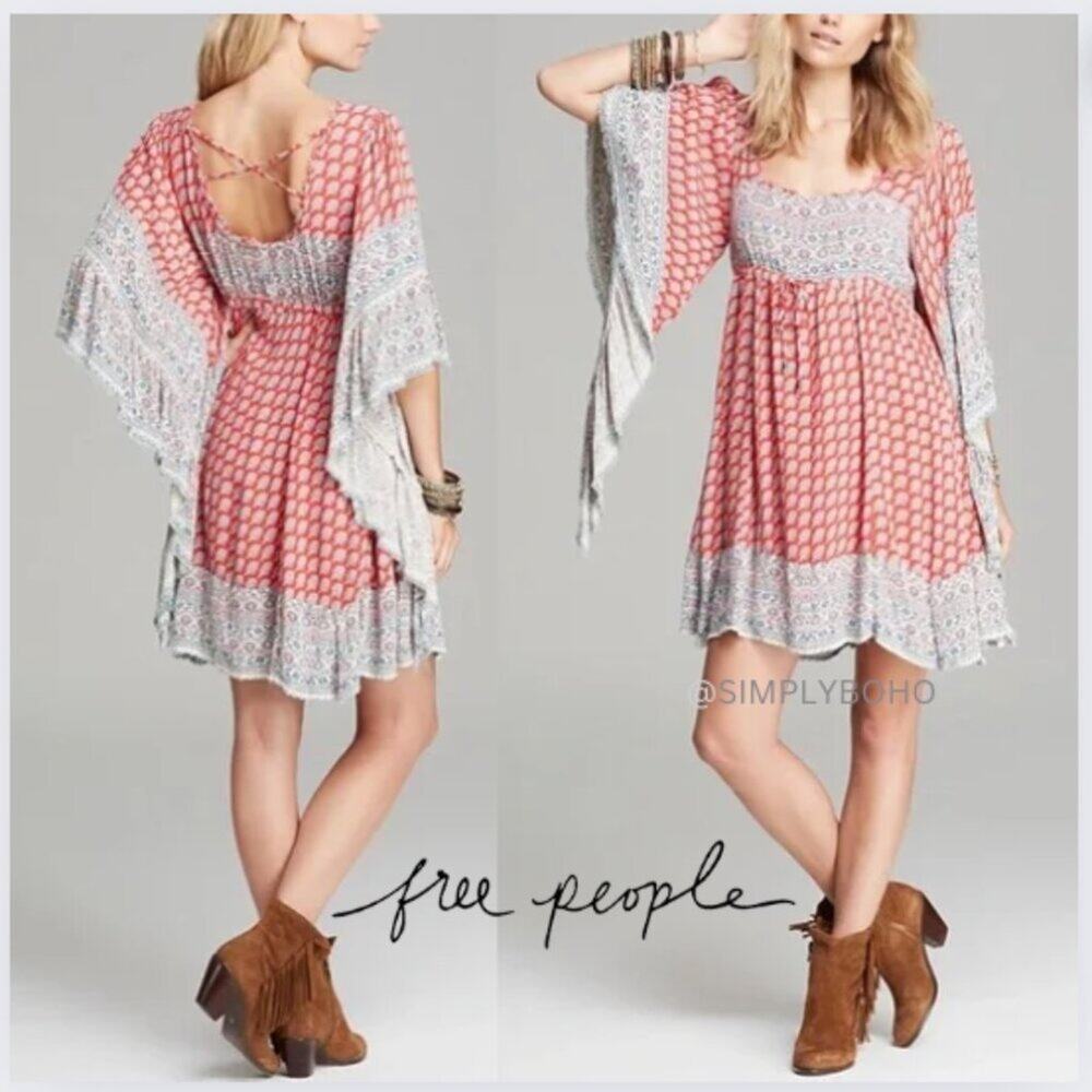 FREE PEOPLE INTIMATELY "Heart of Gold" Red Combo mini dress - SIZE XS